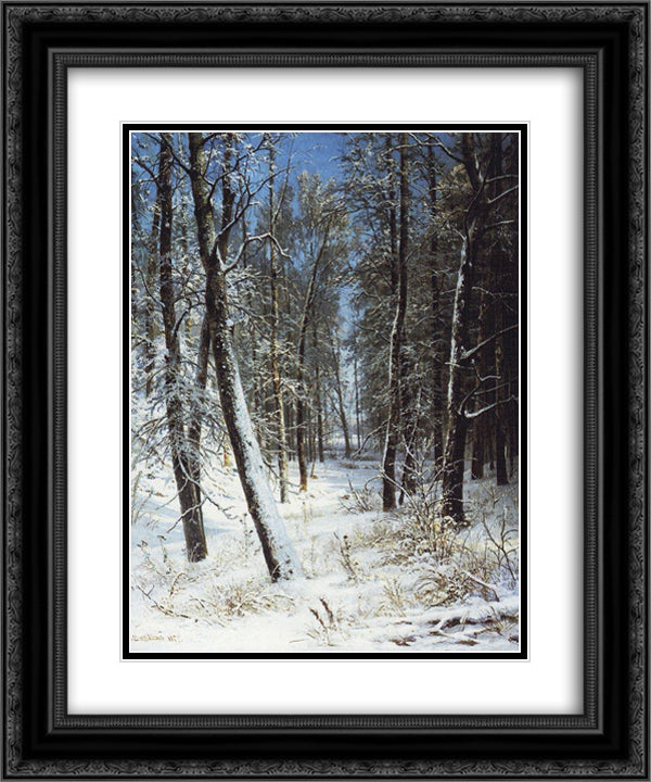 Winter in a forest (Rime) 20x24 Black Ornate Wood Framed Art Print Poster with Double Matting by Shishkin, Ivan