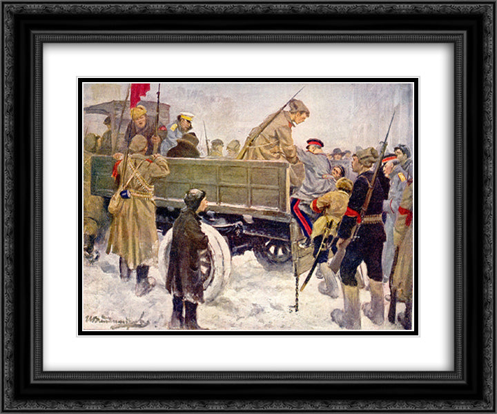 Arresting Generals during the Revolution in February 1917 24x20 Black Ornate Wood Framed Art Print Poster with Double Matting by Vladimirov, Ivan