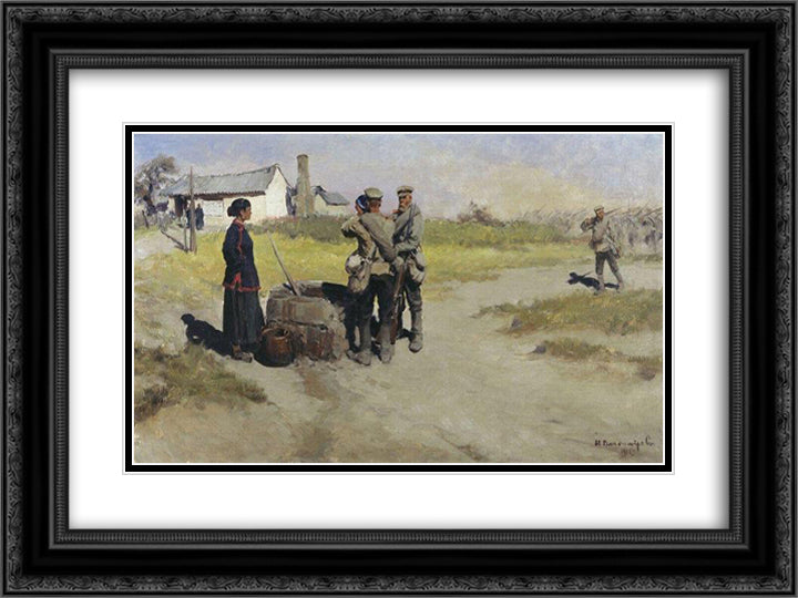 At the well 24x18 Black Ornate Wood Framed Art Print Poster with Double Matting by Vladimirov, Ivan