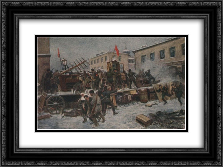 Barricade fighting in Red Presnya 24x18 Black Ornate Wood Framed Art Print Poster with Double Matting by Vladimirov, Ivan
