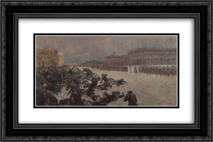 Bloody Sunday. Shooting workers near the Winter Palace January 9, 1905. 24x16 Black Ornate Wood Framed Art Print Poster with Double Matting by Vladimirov, Ivan