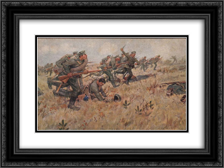 Counterattack 24x18 Black Ornate Wood Framed Art Print Poster with Double Matting by Vladimirov, Ivan