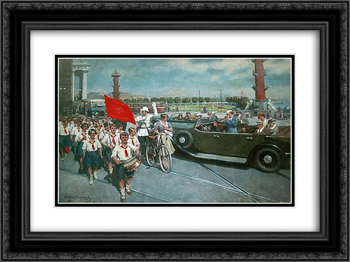 Foreigners in Leningrad 24x18 Black Ornate Wood Framed Art Print Poster with Double Matting by Vladimirov, Ivan
