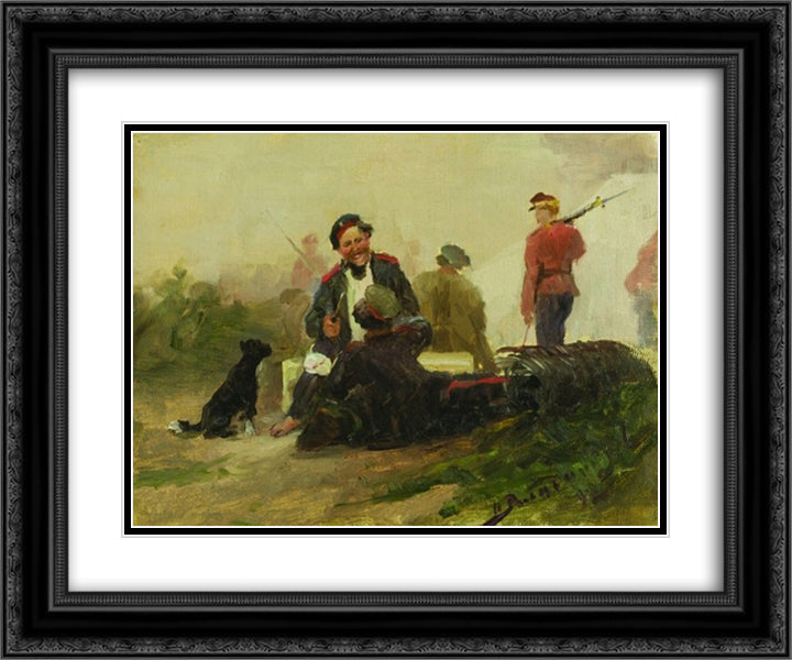 In the military camp. Etude. 24x20 Black Ornate Wood Framed Art Print Poster with Double Matting by Vladimirov, Ivan