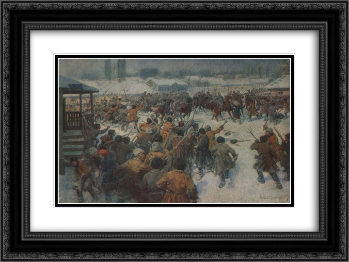 The revolt of the peasants in the village Sorochintsy 24x18 Black Ornate Wood Framed Art Print Poster with Double Matting by Vladimirov, Ivan