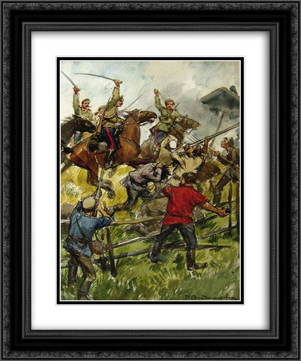 The revolt of the peasants on the estate of Prince Shahovskoy 20x24 Black Ornate Wood Framed Art Print Poster with Double Matting by Vladimirov, Ivan