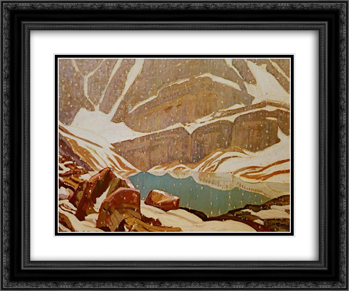 Mountain Snowfall, Lake Oesa 24x20 Black Ornate Wood Framed Art Print Poster with Double Matting by MacDonald, J. E. H.