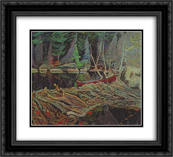 The Beaver Dam 22x20 Black Ornate Wood Framed Art Print Poster with Double Matting by MacDonald, J. E. H.