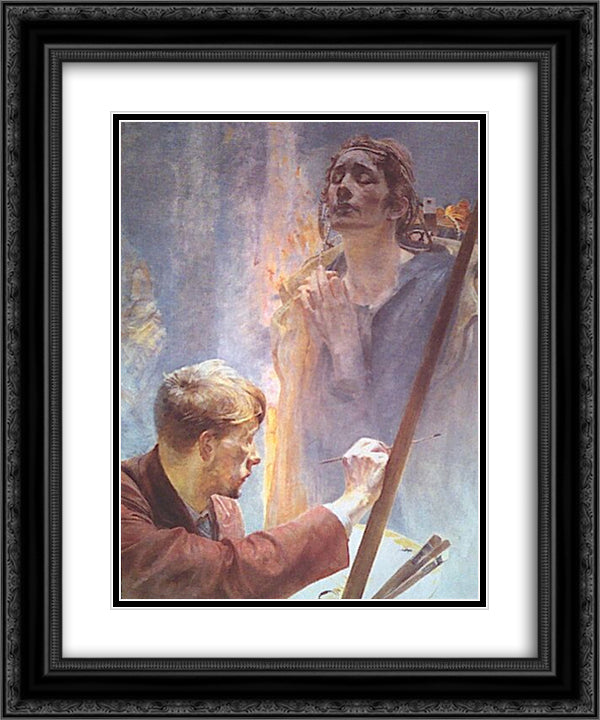 Artist and Muse 20x24 Black Ornate Wood Framed Art Print Poster with Double Matting by Malczewski, Jacek