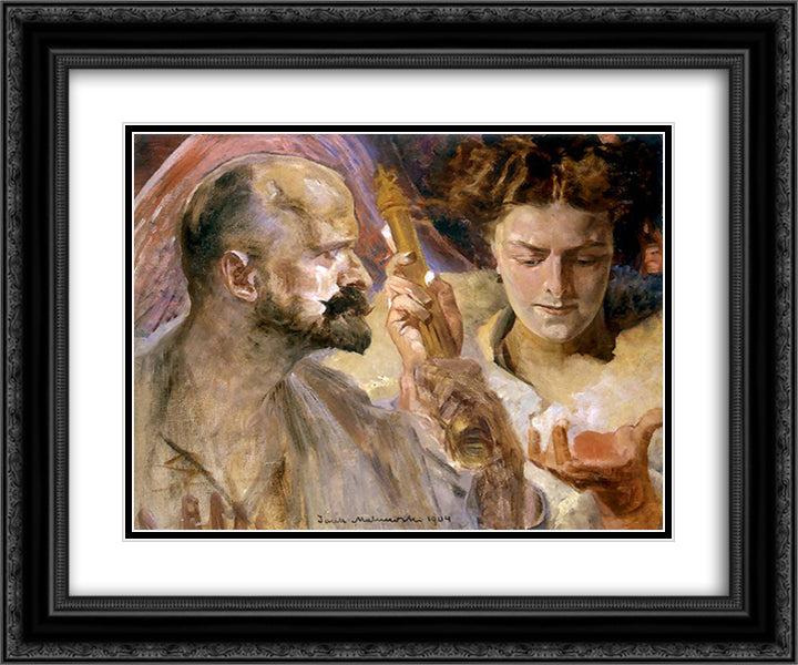 Self-portrait with the muses 24x20 Black Ornate Wood Framed Art Print Poster with Double Matting by Malczewski, Jacek
