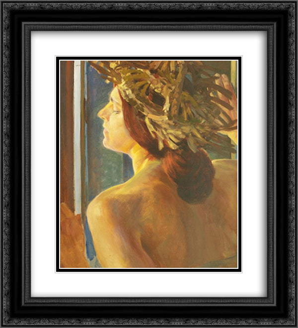 Study of a woman by the window 20x22 Black Ornate Wood Framed Art Print Poster with Double Matting by Malczewski, Jacek