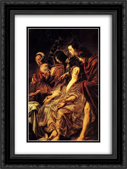 The disciples at the tomb 18x24 Black Ornate Wood Framed Art Print Poster with Double Matting by Jordaens, Jacob