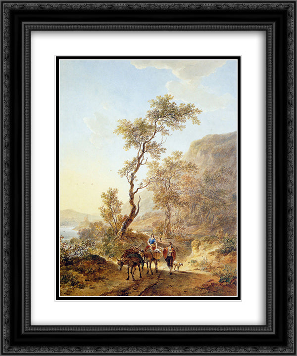 Italian landscape with herdsmen couple 20x24 Black Ornate Wood Framed Art Print Poster with Double Matting by van Strij, Jacob