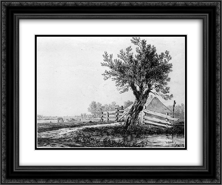 Landscape 24x20 Black Ornate Wood Framed Art Print Poster with Double Matting by van Strij, Jacob