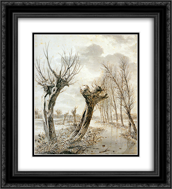Landscape in winter 20x22 Black Ornate Wood Framed Art Print Poster with Double Matting by van Strij, Jacob