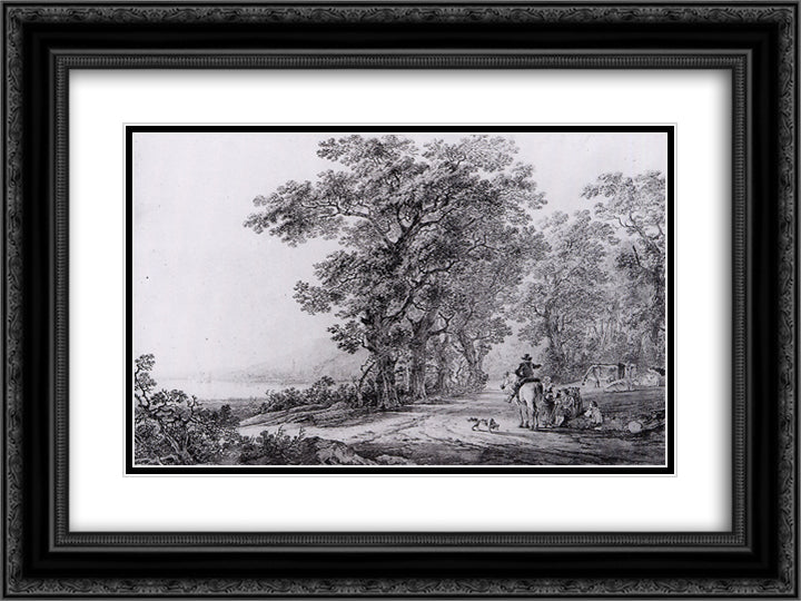 Landscape with forest 24x18 Black Ornate Wood Framed Art Print Poster with Double Matting by van Strij, Jacob