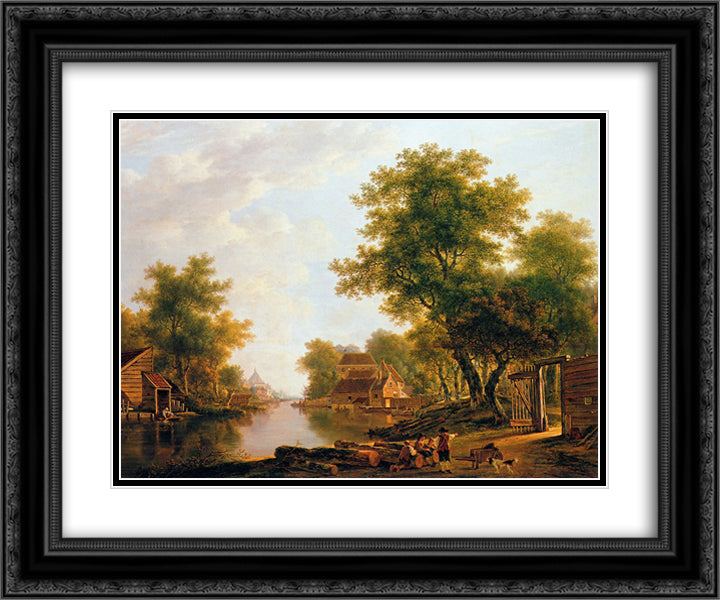Landscape with river near Dordrecht 24x20 Black Ornate Wood Framed Art Print Poster with Double Matting by van Strij, Jacob