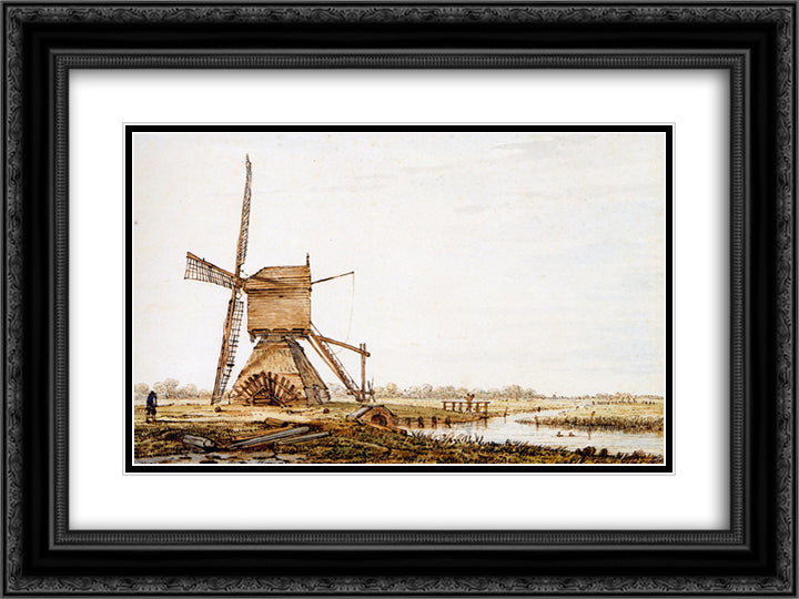 Landscape with watermill 24x18 Black Ornate Wood Framed Art Print Poster with Double Matting by van Strij, Jacob
