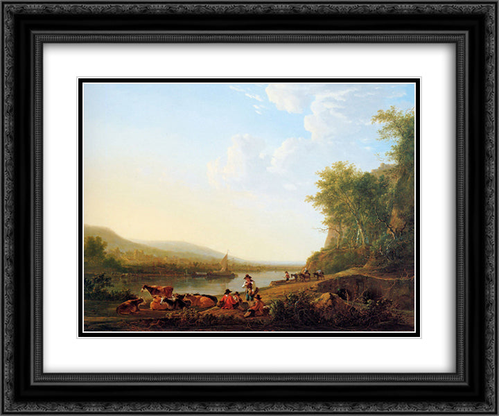 Mountainous riverlandscape 24x20 Black Ornate Wood Framed Art Print Poster with Double Matting by van Strij, Jacob