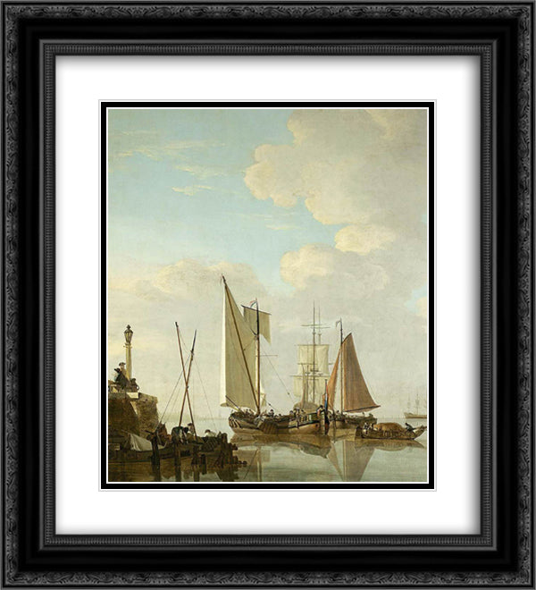 Two Boeiers and a Cat under Sail 20x22 Black Ornate Wood Framed Art Print Poster with Double Matting by van Strij, Jacob