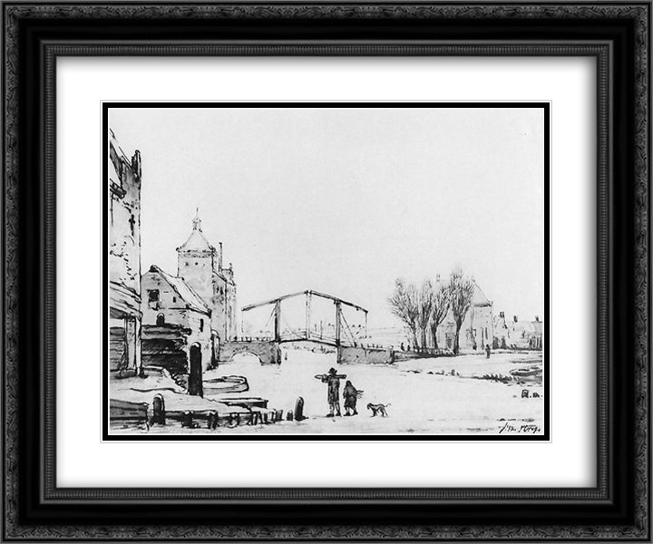 Winterscene at Spuipoort 24x20 Black Ornate Wood Framed Art Print Poster with Double Matting by van Strij, Jacob