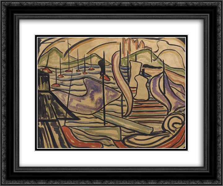 Harbor Scene 24x20 Black Ornate Wood Framed Art Print Poster with Double Matting by Heemskerck, Jacoba van