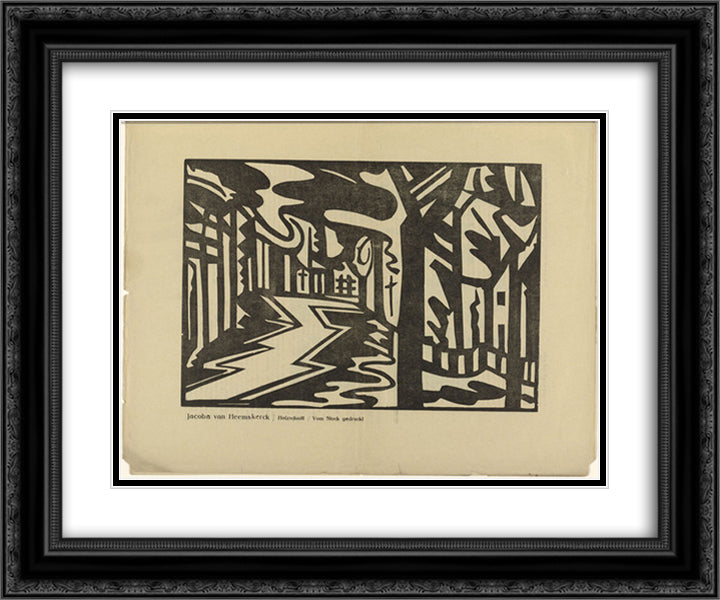 Landscape with Zigzag Path 24x20 Black Ornate Wood Framed Art Print Poster with Double Matting by Heemskerck, Jacoba van
