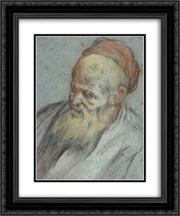 Bust-Length Study of a Bearded Man with Cap in Three-Quarter View 20x24 Black Ornate Wood Framed Art Print Poster with Double Matting by Bassano, Jacopo