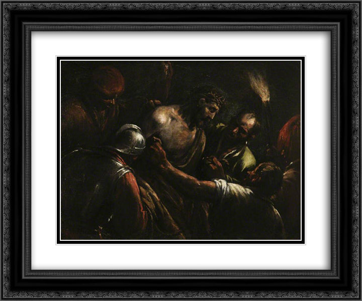 Christ Crowned with Thorns 24x20 Black Ornate Wood Framed Art Print Poster with Double Matting by Bassano, Jacopo