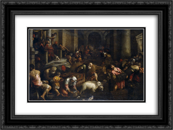 Expulsion of the Merchants from the Temple 24x18 Black Ornate Wood Framed Art Print Poster with Double Matting by Bassano, Jacopo