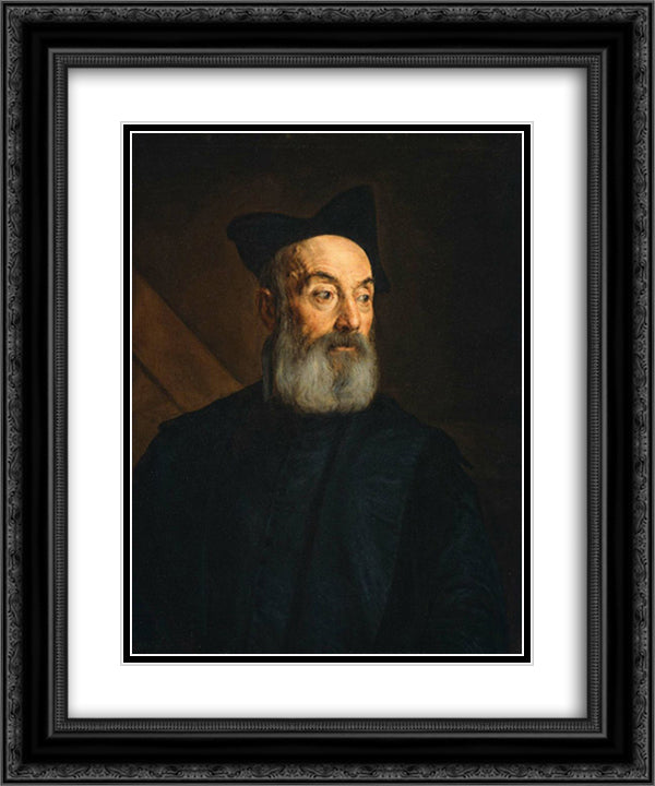 Portrait of a Man 20x24 Black Ornate Wood Framed Art Print Poster with Double Matting by Bassano, Jacopo