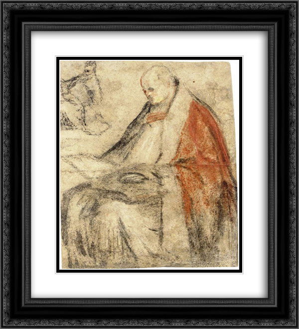 Study of a Seated Bishop Reading a Book on his Lap 20x22 Black Ornate Wood Framed Art Print Poster with Double Matting by Bassano, Jacopo
