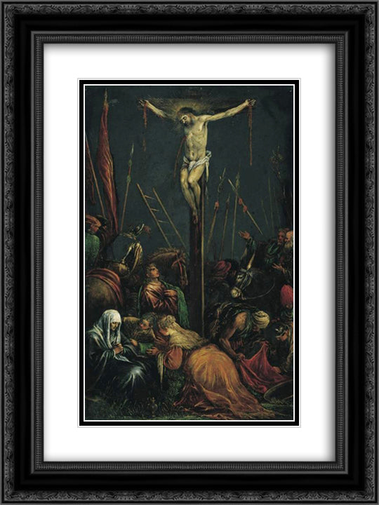 The Crucifixion 18x24 Black Ornate Wood Framed Art Print Poster with Double Matting by Bassano, Jacopo