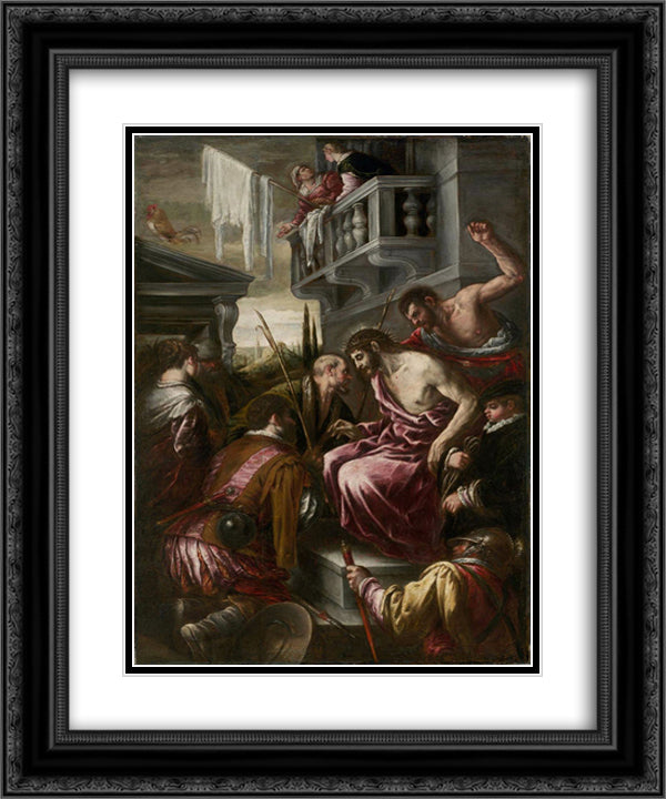 The Mocking of Christ 20x24 Black Ornate Wood Framed Art Print Poster with Double Matting by Bassano, Jacopo