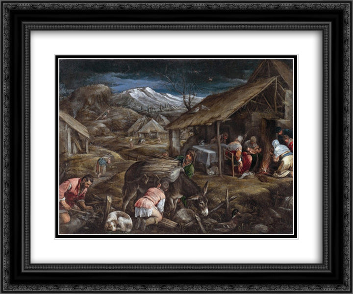 Winter 24x20 Black Ornate Wood Framed Art Print Poster with Double Matting by Bassano, Jacopo