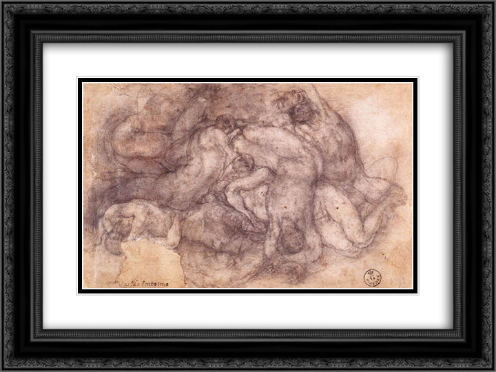 Group of the Dead 24x18 Black Ornate Wood Framed Art Print Poster with Double Matting by Pontormo, Jacopo