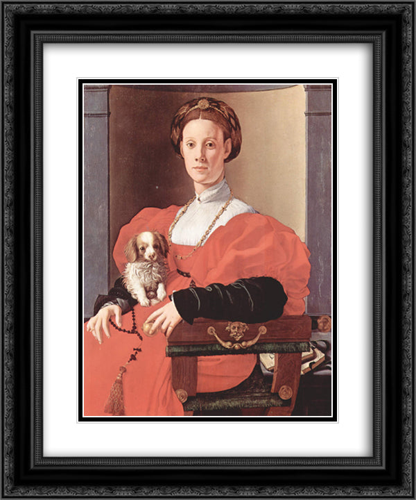 Portrait of a lady in red dress 20x24 Black Ornate Wood Framed Art Print Poster with Double Matting by Pontormo, Jacopo