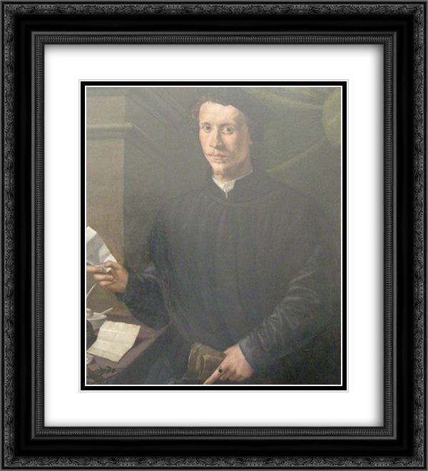 Portrait of Ludovico Martelli 20x22 Black Ornate Wood Framed Art Print Poster with Double Matting by Pontormo, Jacopo