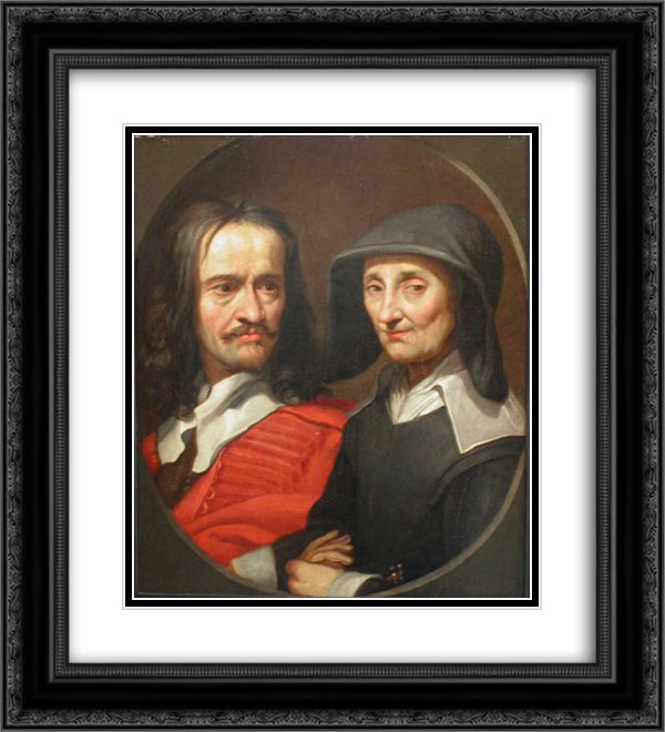 Portrait of Jacques Stella and her mother, Claudine de Masso 20x22 Black Ornate Wood Framed Art Print Poster with Double Matting by Stella, Jacques
