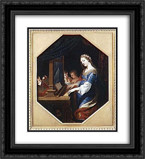 SAINTE CECILE PLAYING THE ORGAN 20x22 Black Ornate Wood Framed Art Print Poster with Double Matting by Stella, Jacques