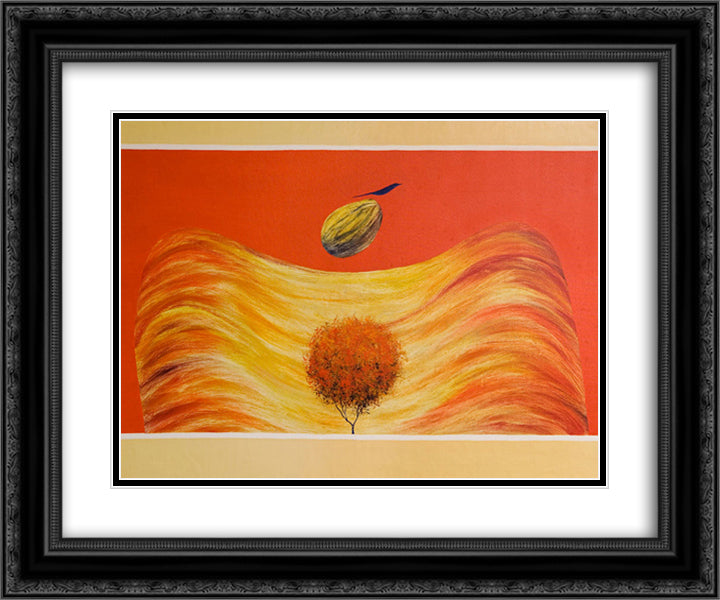 The Tree, the Bird, the Shadow 24x20 Black Ornate Wood Framed Art Print Poster with Double Matting by Swaminathan, Jagdish