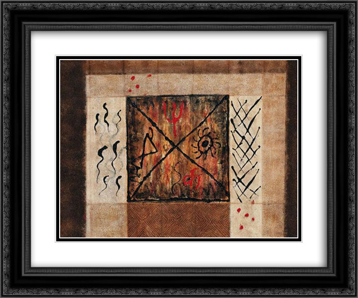 Untitled (Tribal Abstract) 24x20 Black Ornate Wood Framed Art Print Poster with Double Matting by Swaminathan, Jagdish