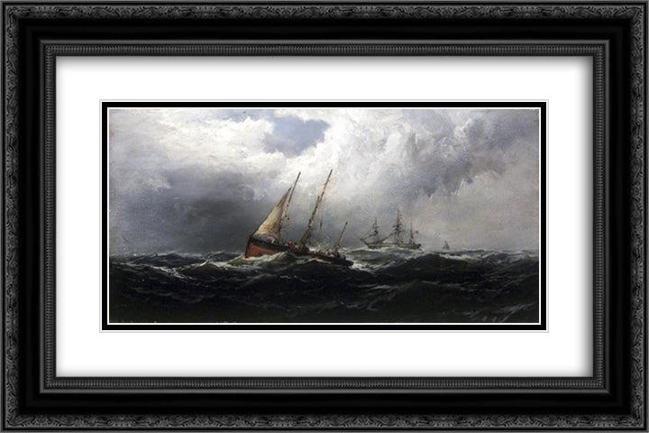 After a Gale - Wreckers 24x16 Black Ornate Wood Framed Art Print Poster with Double Matting by Hamilton, James