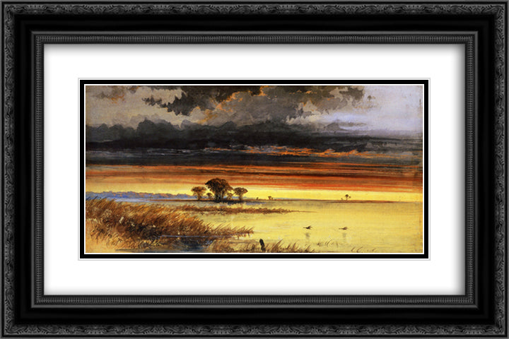 Sunset on the Jersey Flats 24x16 Black Ornate Wood Framed Art Print Poster with Double Matting by Hamilton, James