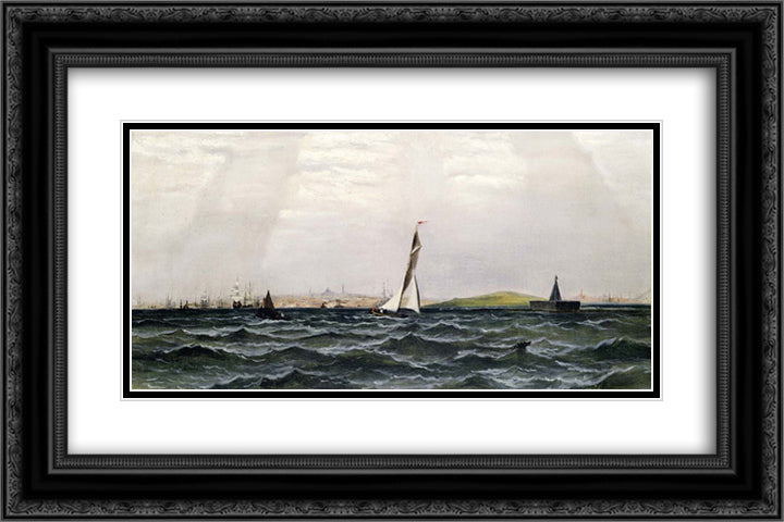 Untitled (Harbor Scene) 24x16 Black Ornate Wood Framed Art Print Poster with Double Matting by Hamilton, James