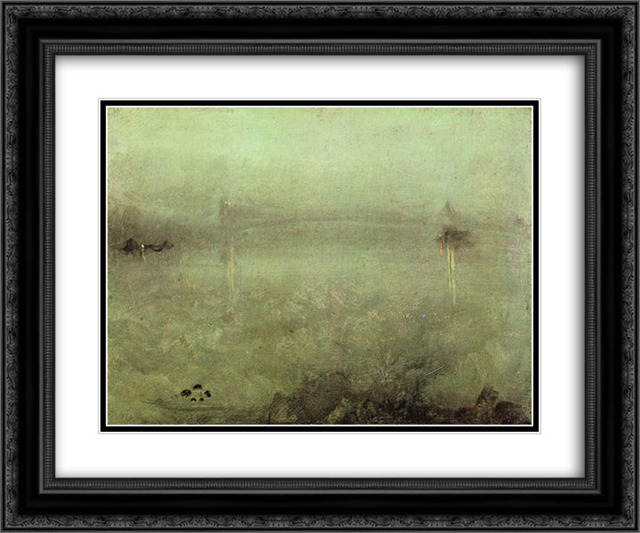 Nocturne - Silver and Opal 24x20 Black Ornate Wood Framed Art Print Poster with Double Matting by Whistler, James McNeill
