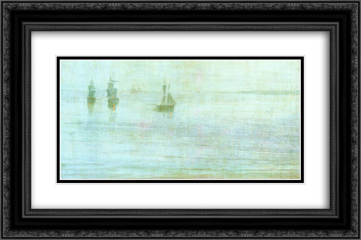 Nocturne - the Solent 24x16 Black Ornate Wood Framed Art Print Poster with Double Matting by Whistler, James McNeill