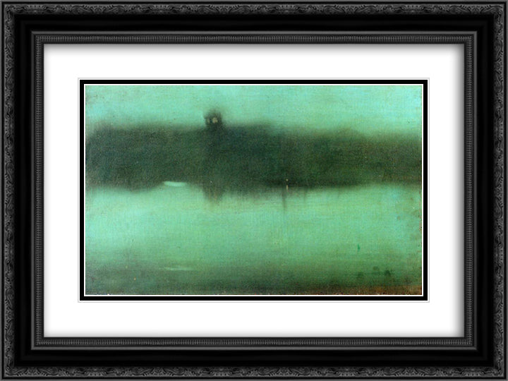 Nocturne Grey and Silver 24x18 Black Ornate Wood Framed Art Print Poster with Double Matting by Whistler, James McNeill