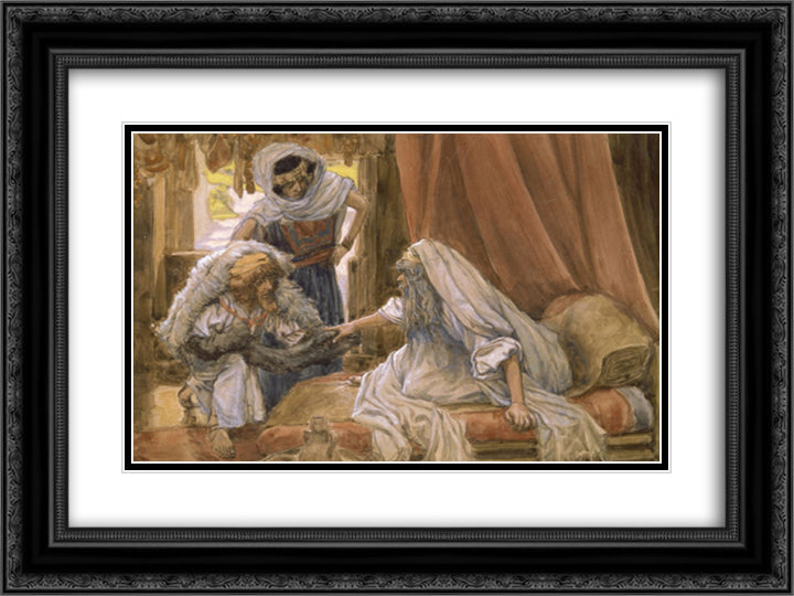 Jacob Deceives Isaac 24x18 Black Ornate Wood Framed Art Print Poster with Double Matting by Tissot, James