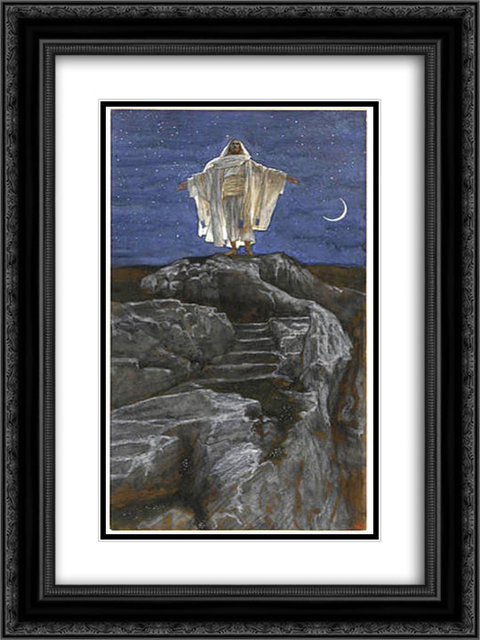 Jesus Goes Up Alone onto a Mountain to Pray 18x24 Black Ornate Wood Framed Art Print Poster with Double Matting by Tissot, James